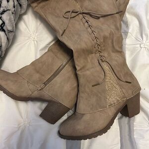 Muk Luks Tan Ankle Boots with Lace Detail